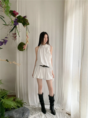 VILZSTUDIOS White Ruffles Halter Mini Dress Designer