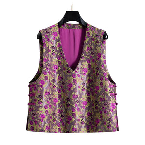VILZSTUDIOS Vintage Chinese Floral V-Neck Vest