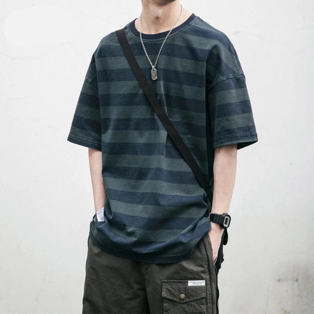 VILZSTUDIOS Striped Trendy Japanese Casual Short T-Shirt