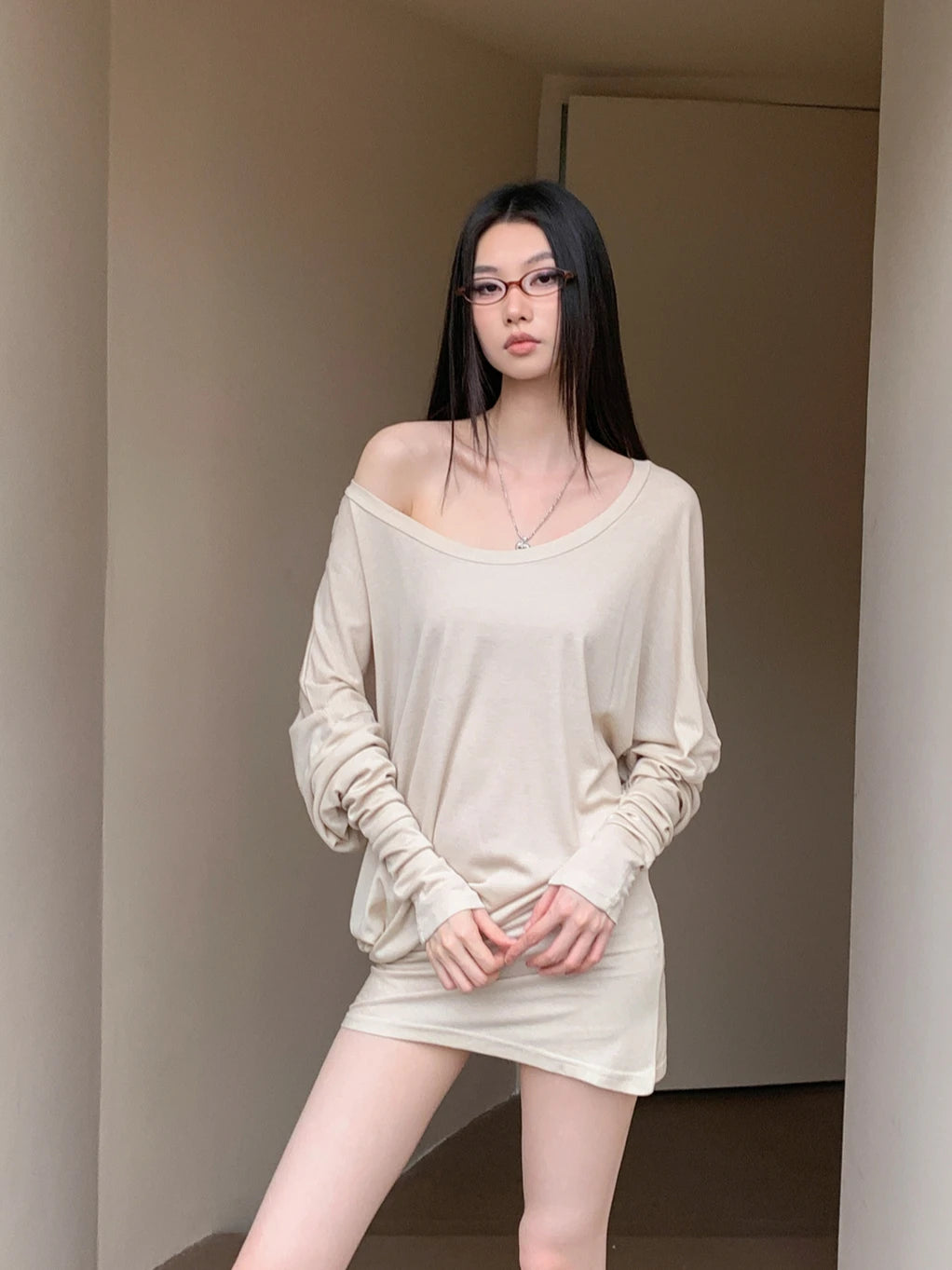 VILZSTUDIOS Cozy Knitted Batwing Casual Long Sleeve Blouse