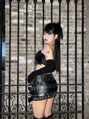 VILZSTUDIOS Luxury Black PU Leather Mini Skirt