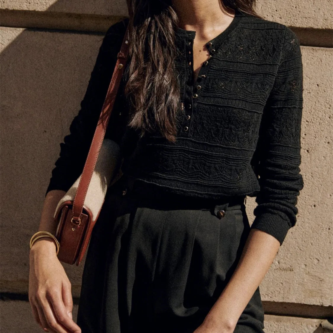 VILZSTUDIOS Chic Hollowed Jacquard Knit Sweater