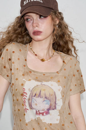 VILZSTUDIOS Polka Dot Cartoon Print T-Shirt
