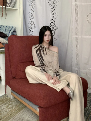 VILZSTUDIOS Zebra Off Shoulder Long Sleeve Top