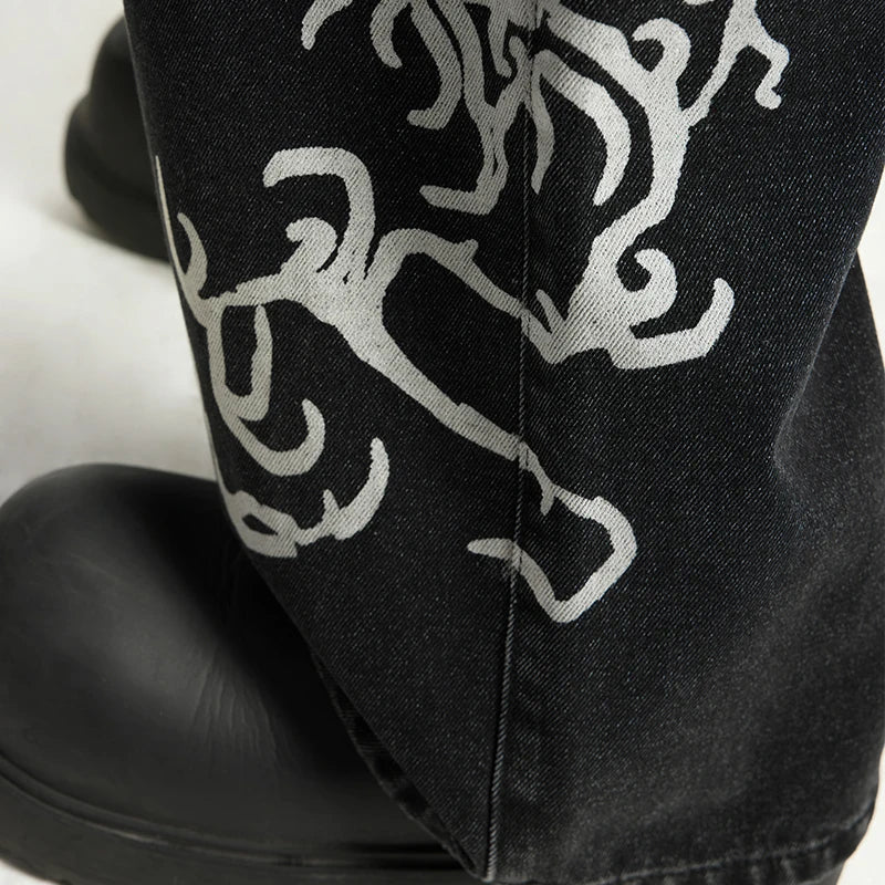 VILZSTUDIOS Black Graphic High Street Wide Jeans