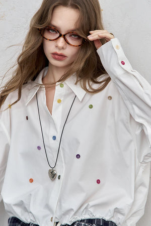 VILZSTUDIOS Stylish Loose Button Dots Shirt
