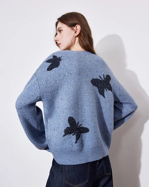 VILZSTUDIOS Butterfly Bead Jacquard Sweater