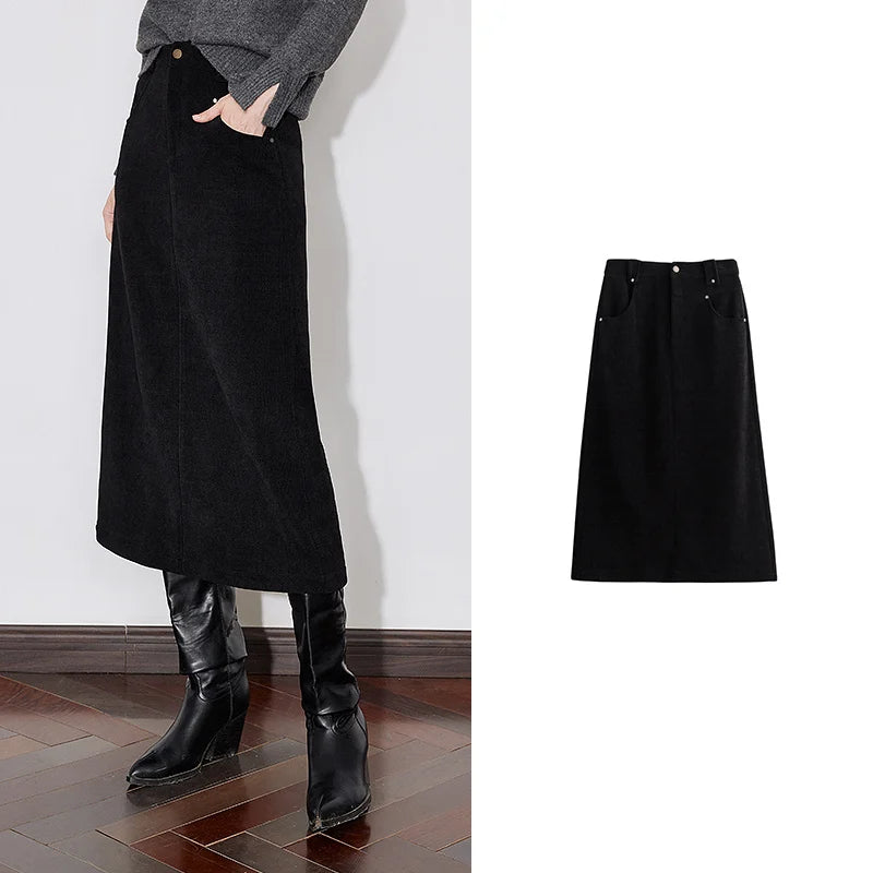 VILZSTUDIOS Thickened Elastic Waist A-Line Winter Skirt