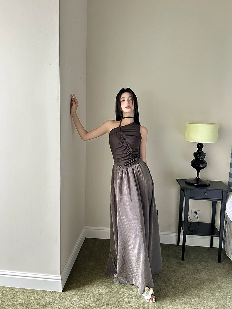 VILZSTUDIOS Brown Patchwork A-Line Maxi Skirts