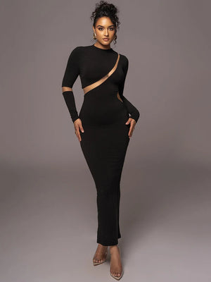 VILZSTUDIOS Patchwork Hollow Out Turtleneck Maxi Dress