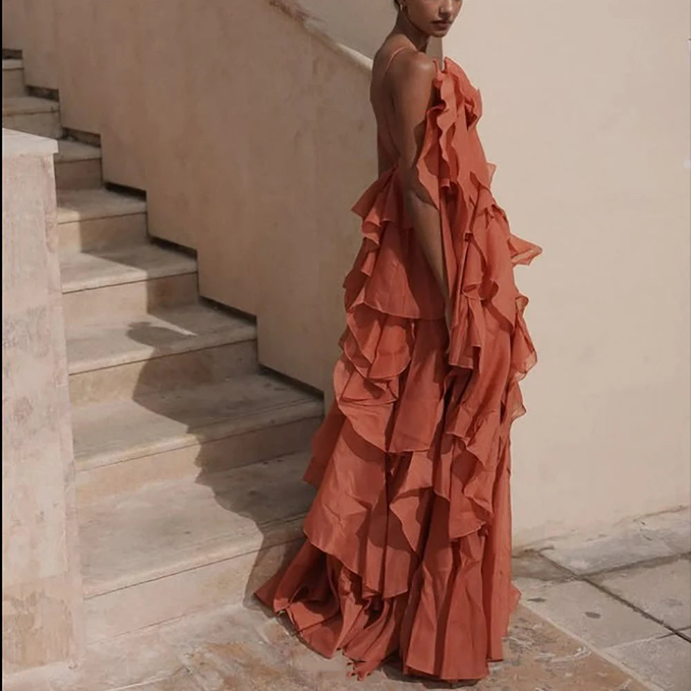 VILZSTUDIOS Elegant Handmade Ruffle Y2K Neck Dress