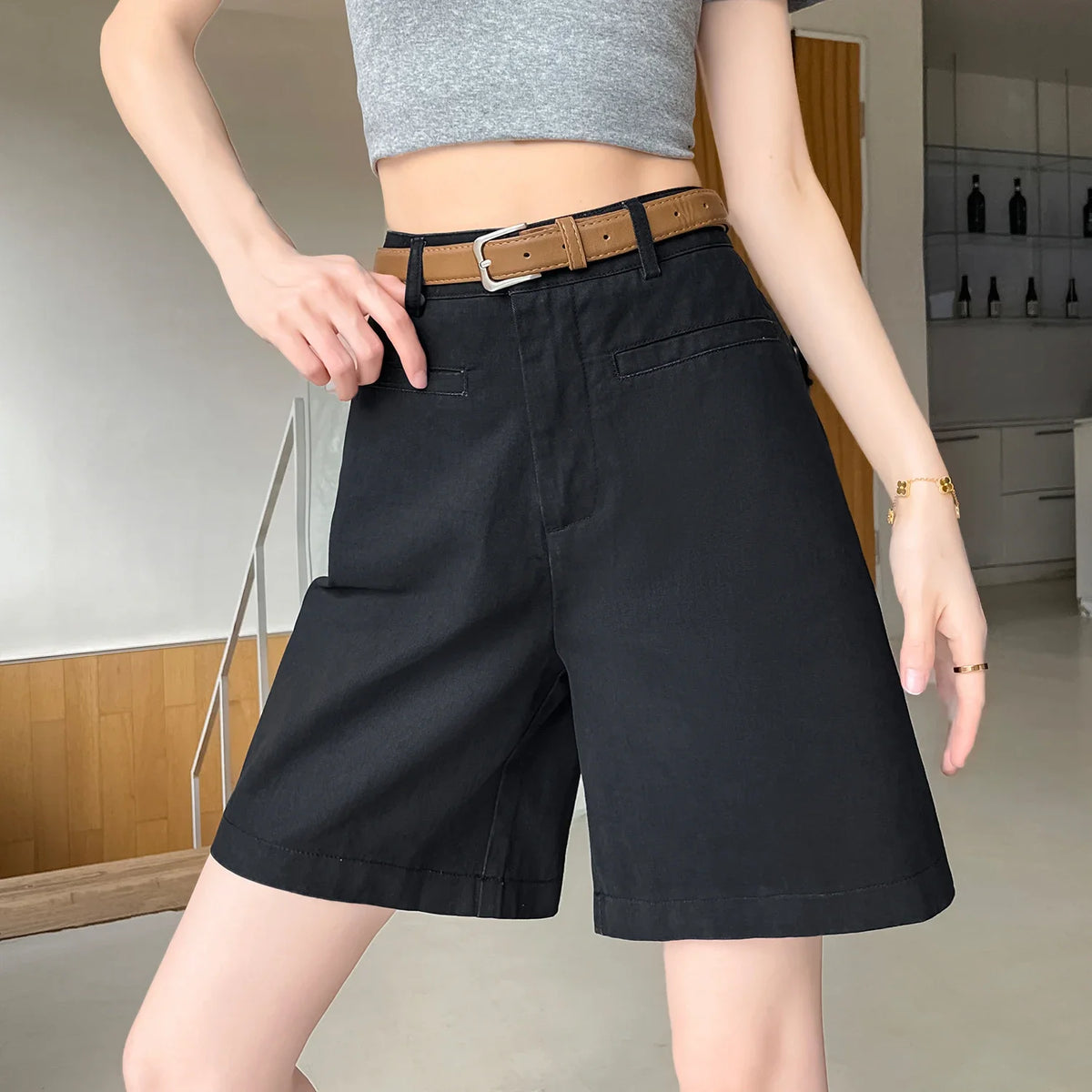 VILZSTUDIOS High Waist Wide Leg Linen Shorts