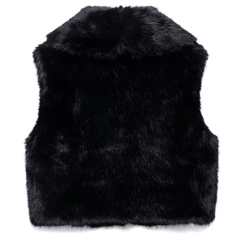 VILZSTUDIOS Chic Black Faux Fur Sleeveless Vest