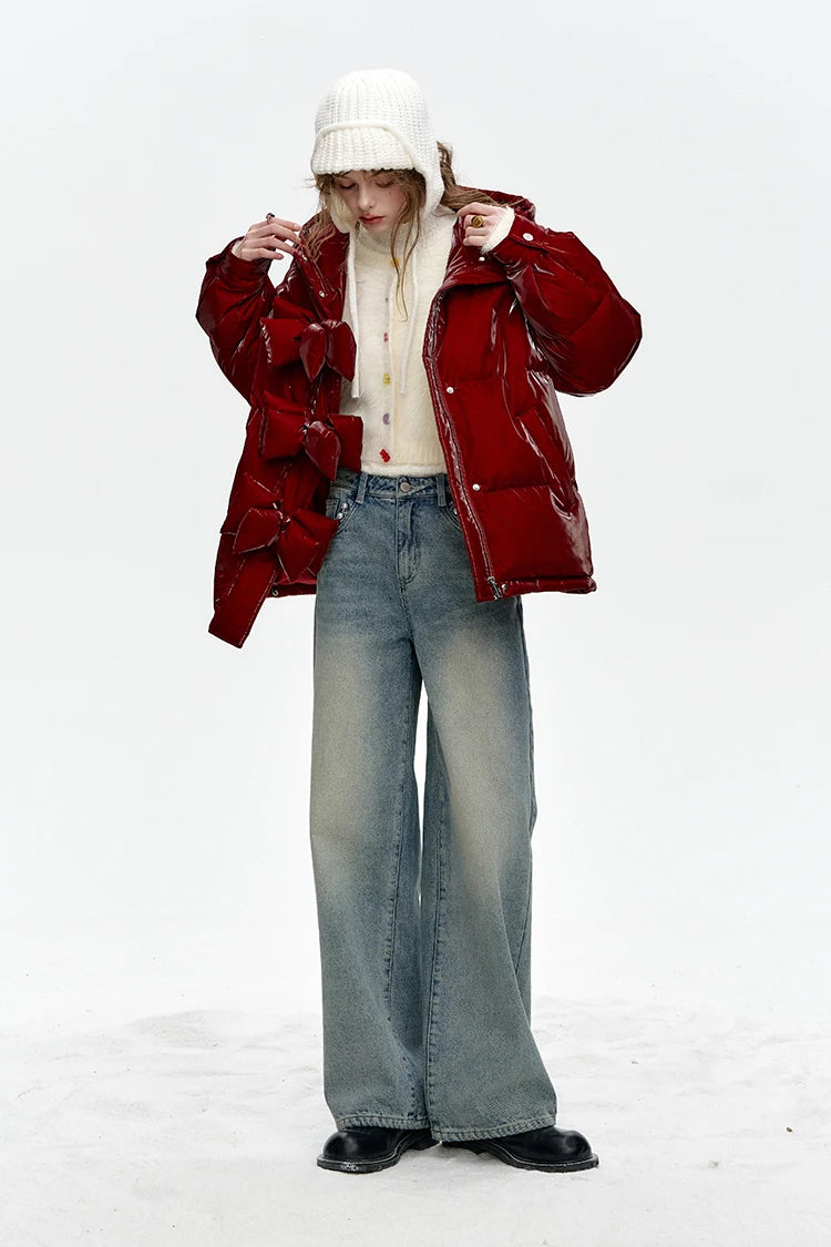 VILZSTUDIOS Stylish Bow Button Hooded Jacket