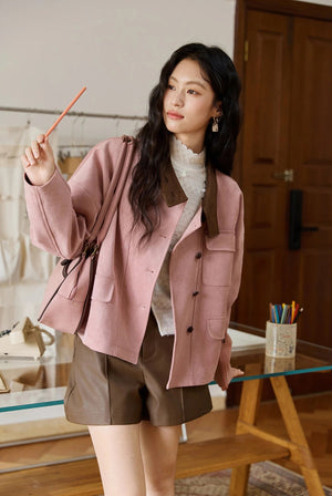 VILZSTUDIOS French Style Contrast Color Suede Jacket