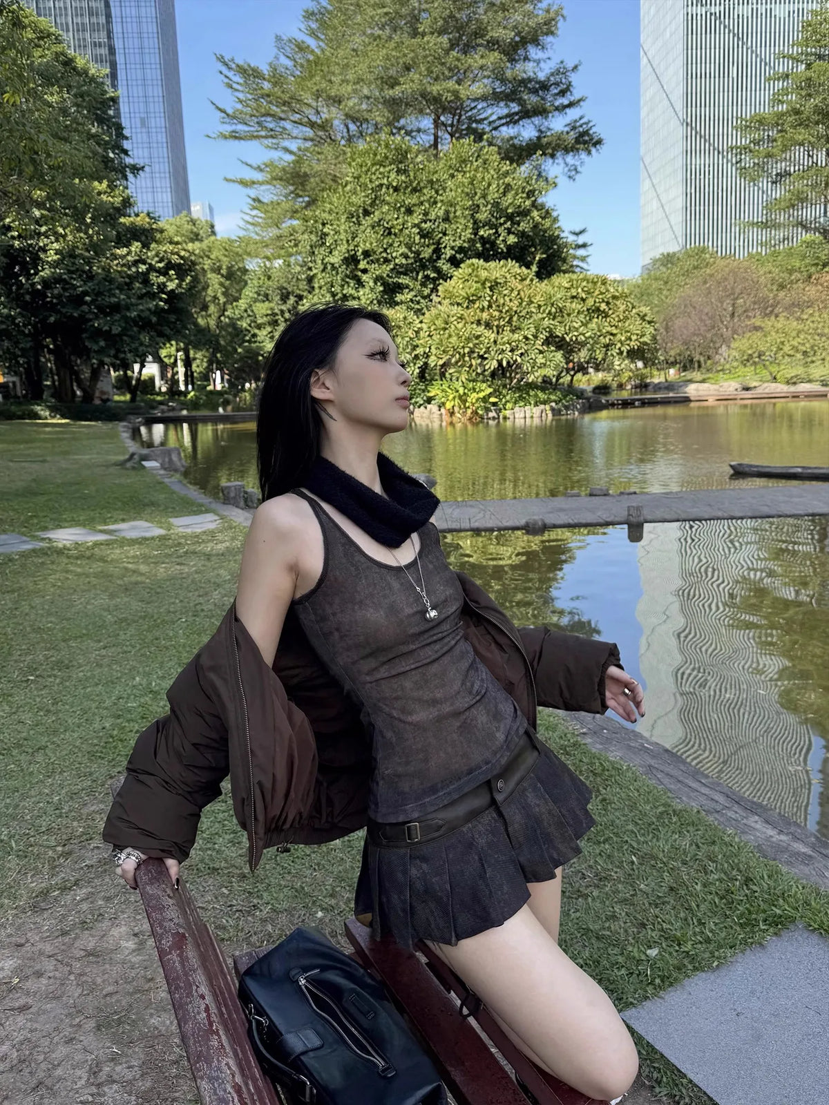VILZSTUDIOS Luxury Distressed Soft PU Leather Skirt
