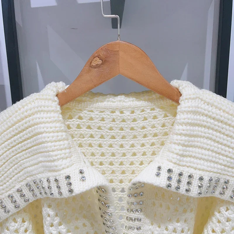 VILZSTUDIOS Diamond Bead Decorated Knit Sweater