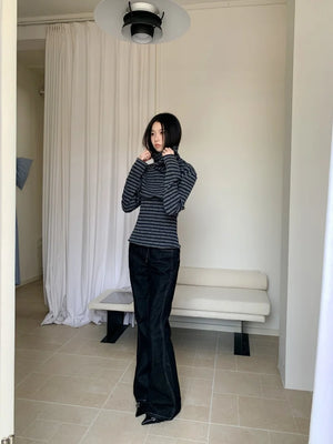 VILZSTUDIOS Striped Long Sleeve Turtleneck Top