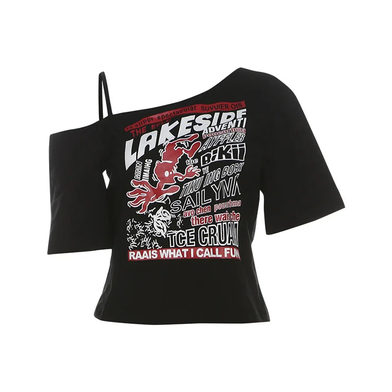 VILZSTUDIOS Y2K Letter Print Off Shoulder Crop Top