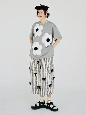 VILZSTUDIOS Gray Cotton Applique Short-Sleeved T-Shirt