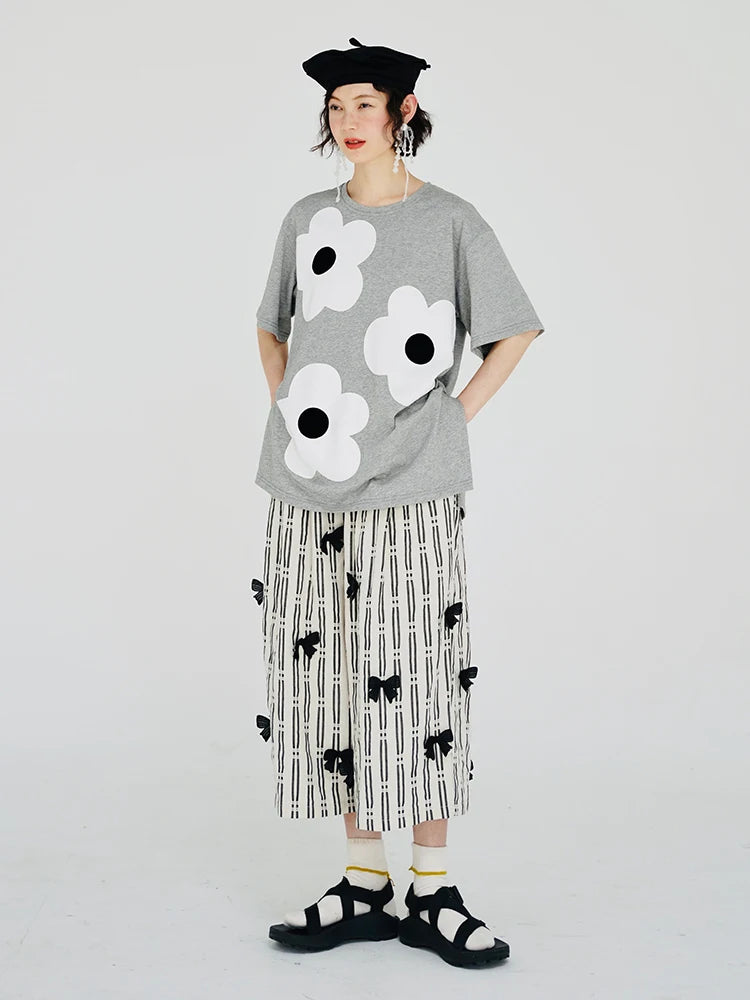 VILZSTUDIOS Gray Cotton Applique Short-Sleeved T-Shirt