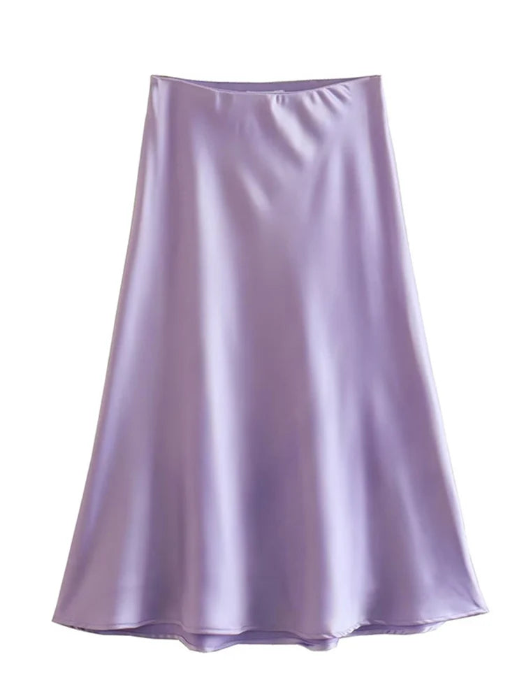 VILZSTUDIOS Elastic Waist Satin A-Line Skirt