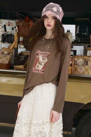 VILZSTUDIOS Casual Bunny Girl Print Long Sleeve Top