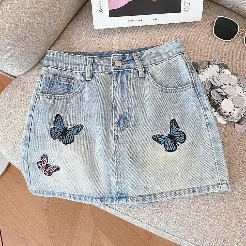 VILZSTUDIOS High Waist Diamond Butterfly Embroidered Skirt