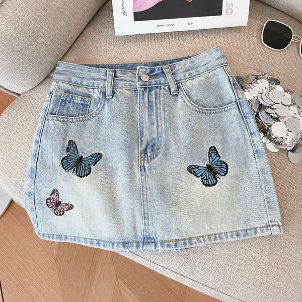 Rock mit hoher Taille und Diamant-Schmetterlingsstickerei