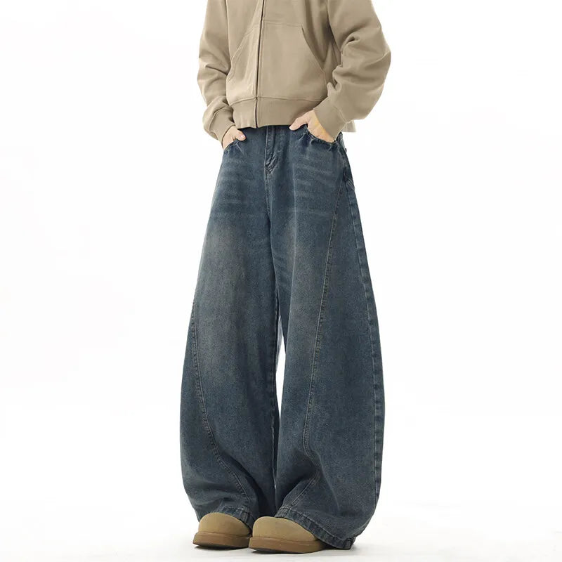 VILZSTUDIOS Dark Blue Wide Leg Denim Jeans