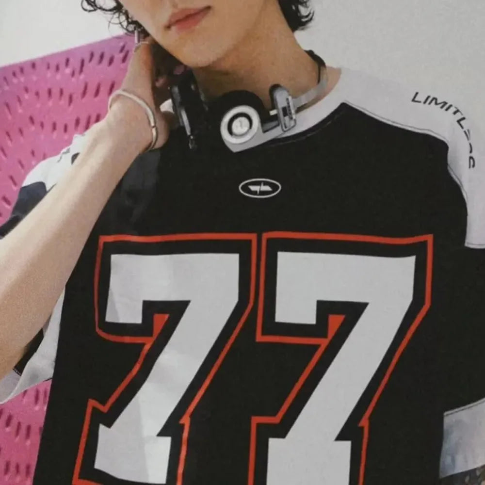 VILZSTUDIOS Contrast American Style Sport Jersey T-Shirt