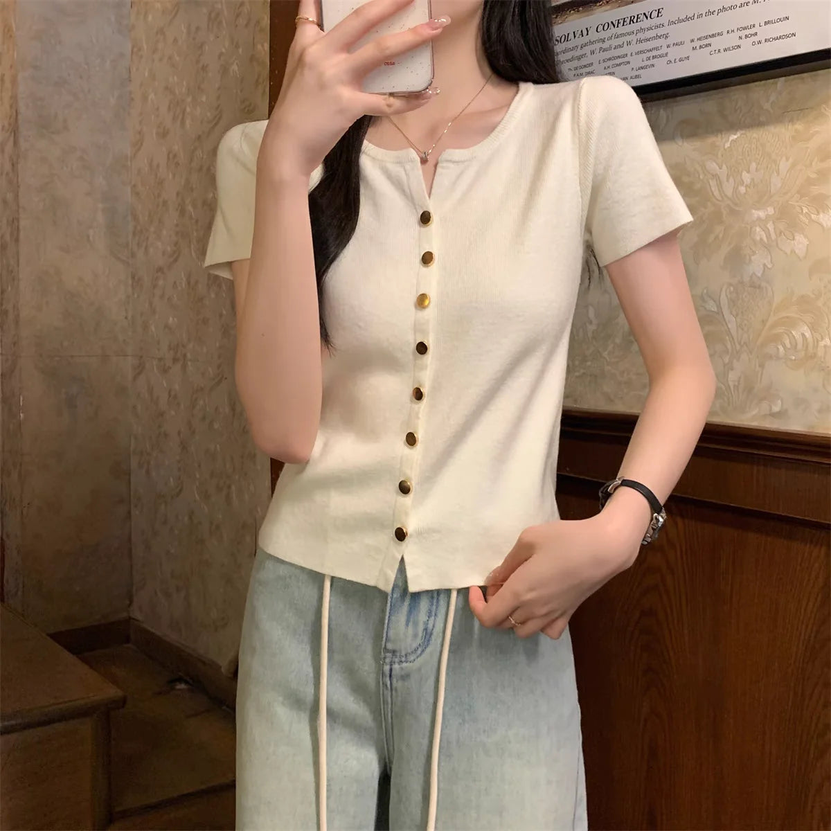VILZSTUDIOS Basic Knitted Button Blouse
