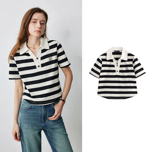 VILZSTUDIOS Stylish Women Polo Collar Letter T-Shirt