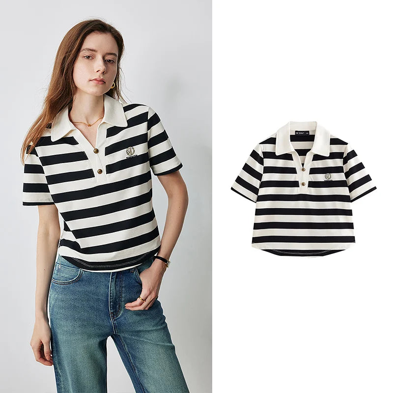VILZSTUDIOS Stylish Women Polo Collar Letter T-Shirt