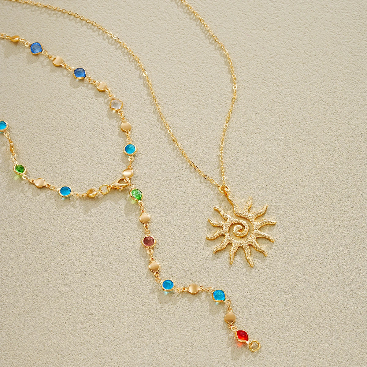 VILZSTUDIOS 2Pcs Sun Colorful Crystal Tassel Necklaces