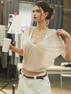 VILZSTUDIOS Sexy V-Neck Slim-Fit Long Sleeve Top