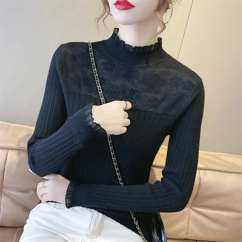 VILZSTUDIOS Elegant Lace Knitted Sweater