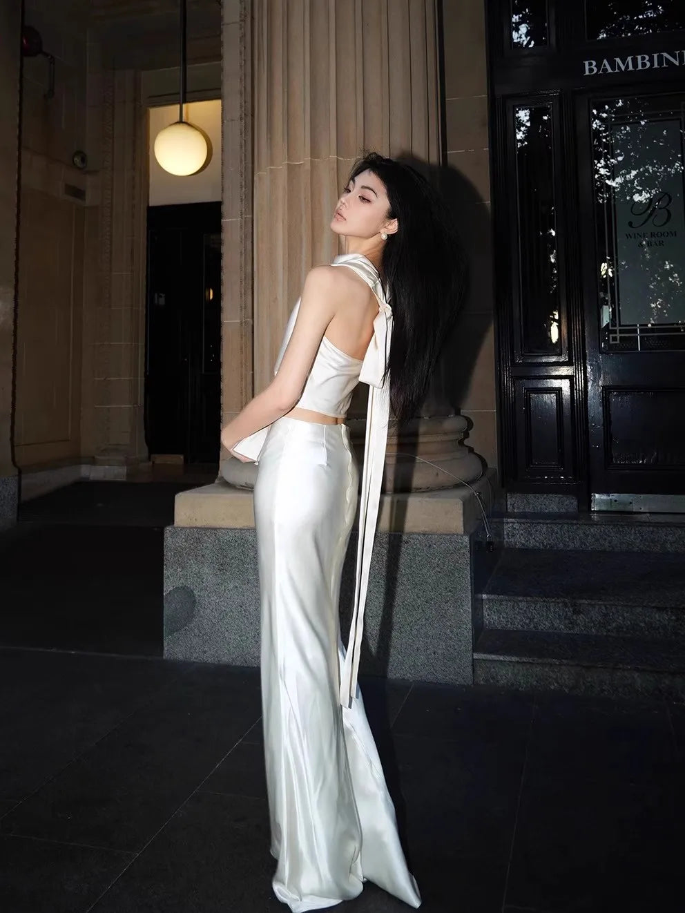 VILZSTUDIOS Luxury Elegant Flowy Acetate Trumpet Skirt