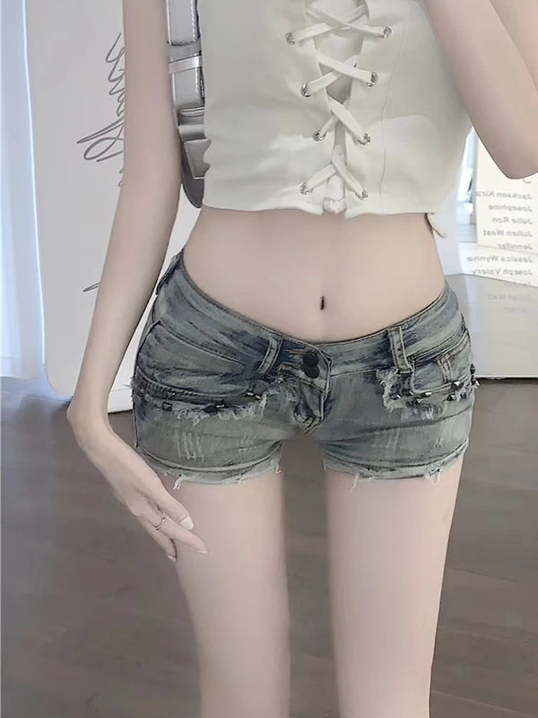 Sexy Low Waist Rivets Denim Shorts
