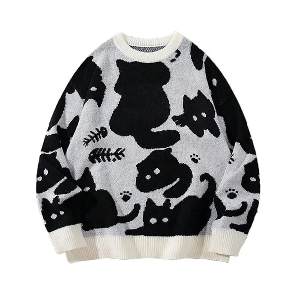 Black Cat Oversize Knit Sweater