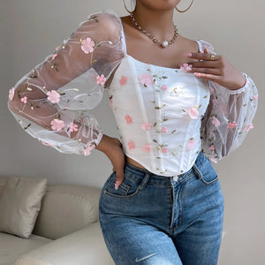 VILZSTUDIOS Floral Backless Sexy White Gauze Corset