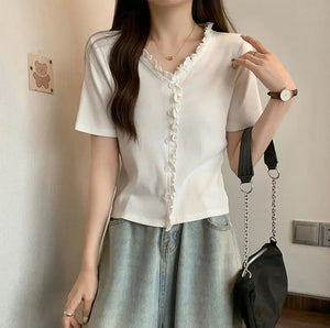 VILZSTUDIOS Elegant Summer V Neck Solid T-Shirt