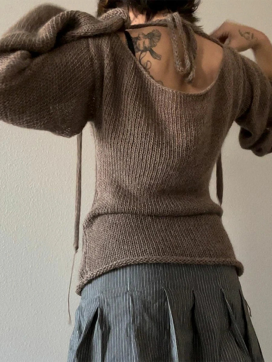 VILZSTUDIOS Boat Neck Solid Color Knit Sweater