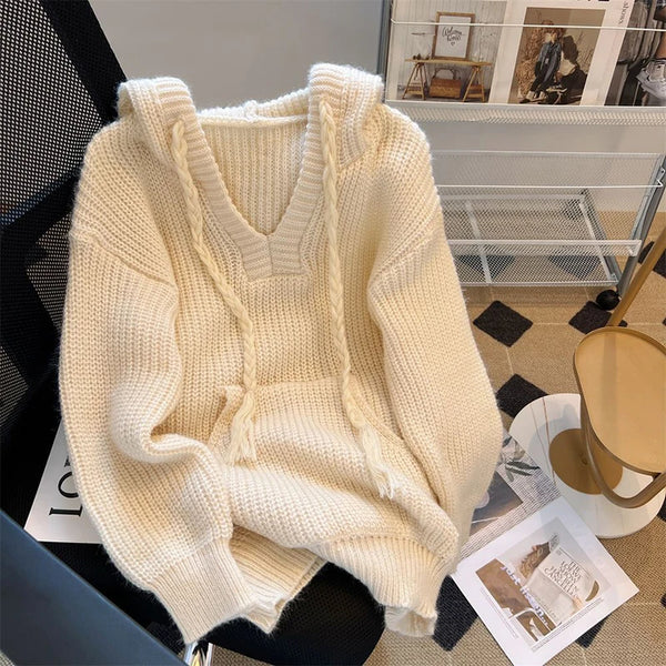 Cozy V-Neck Knit Hoodie