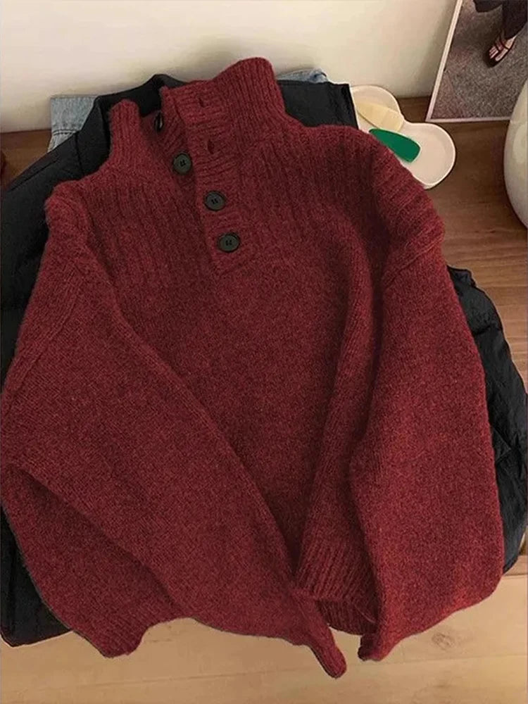 VILZSTUDIOS Lapel Red Knitted Sweater