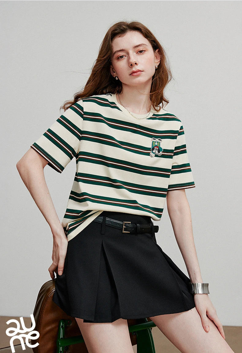 VILZSTUDIOS Striped Summer Cotton Women T-Shirt
