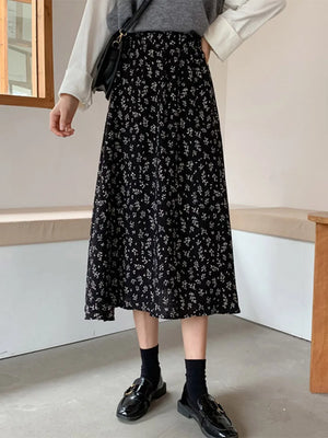 VILZSTUDIOS Floral Print Pleated Midi Skirt