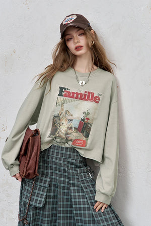 VILZSTUDIOS Vintage Washed Print Long Sleeve Top