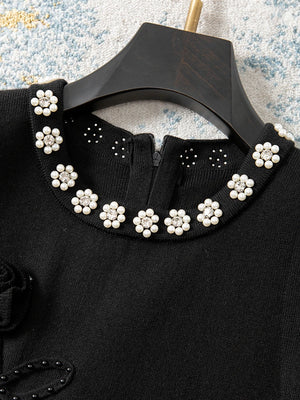 VILZSTUDIOS Luxury Floral Embossed Black Mini Dress