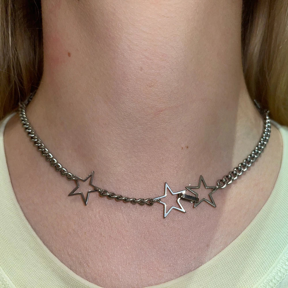 VILZSTUDIOS Gothic Celestial Open Hollow Star Choker Necklace
